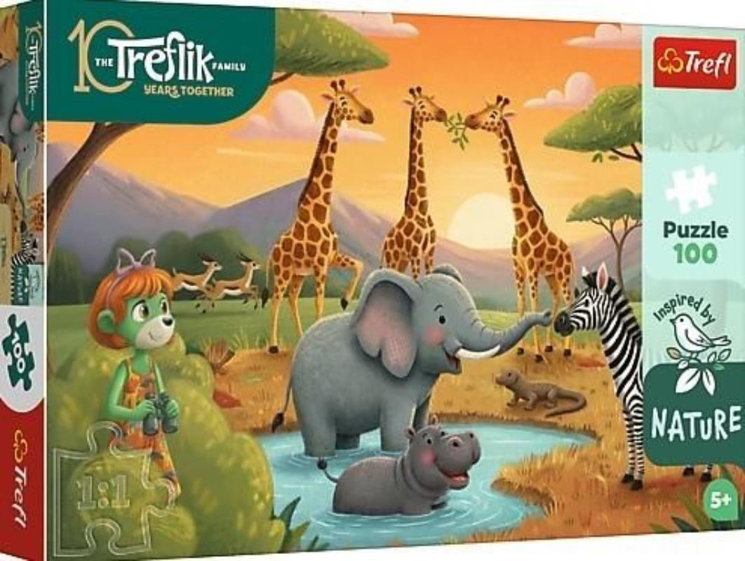 TREFL PUZZLE 100EL NATURE WESOŁA FERAJNA RODZINA TREFLIKÓW 16571