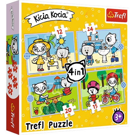 TREFL PUZZLE 4w1 DZIEŃ KICI KOCI. RODZINA KICIA KOCIA 34372