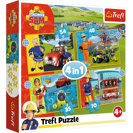 trefl puzzle 4w1 strażak sam 35,48,54,70el 34387