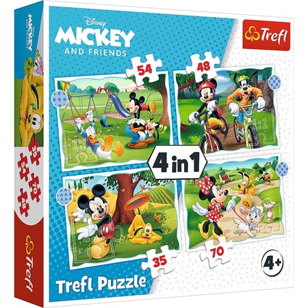 trefl puzzle 4w1 fajny dzień mickiego 35,48,54,70el 34604