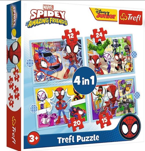 trefl puzzle 4w1 spiday i przyjaciele   12,15,20,24el. 34611