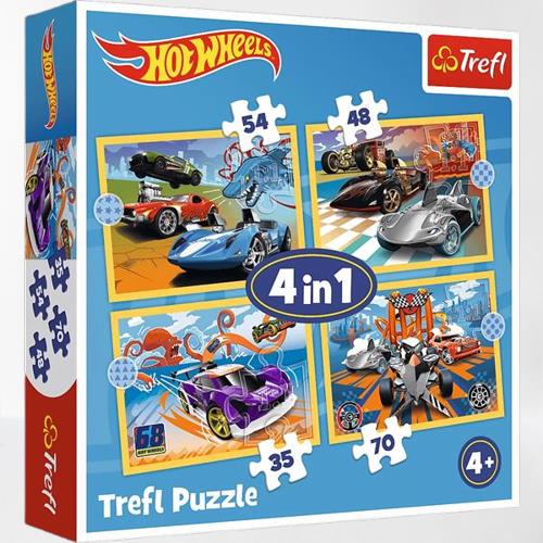 trefl puzzle 4w1 hot wheels pojazdy 34627
