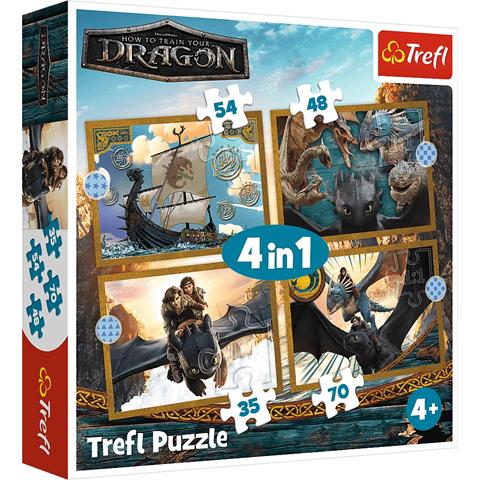 TREFL PUZZLE 4W1 SMOCZE DNI HOWTOTRAINYOURDRAGON 34678
