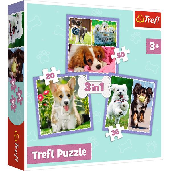trefl puzzle 3w1 urocze pieski  20,36,50el. 34854
