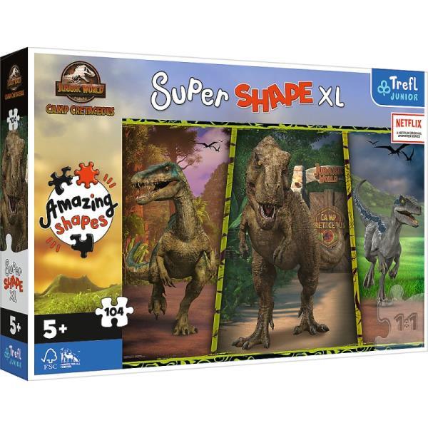 trefl puzzle 104el xl jurrasic kolorowe dinozaury super shape 50020