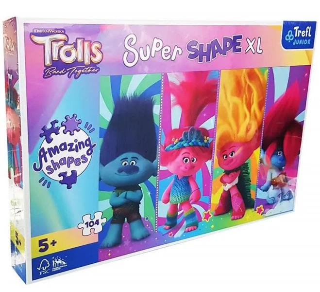 trefl puzzle 104el xl zabawy z trollami super shape 50037
