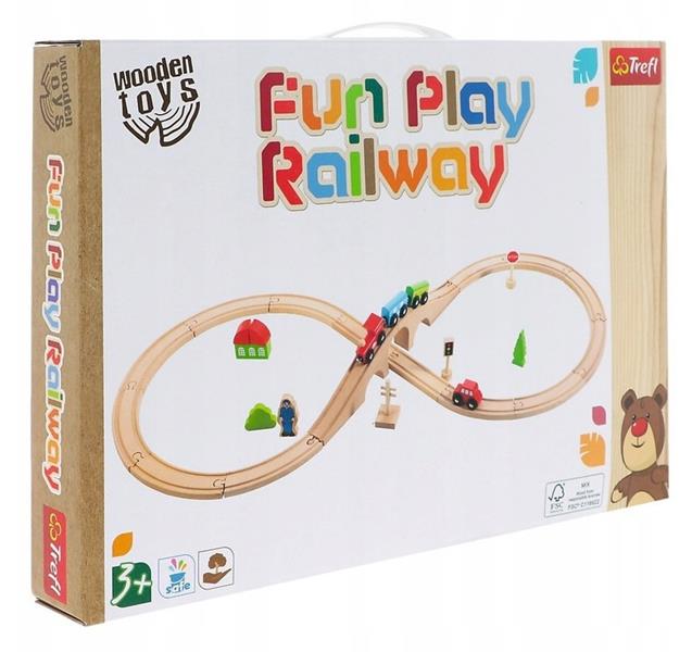 trefl drewno fun play railway pociąg z torami 61686