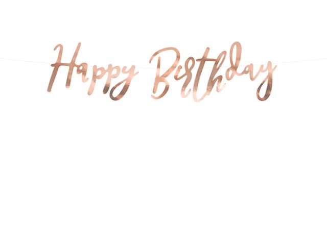 Baner Happy Birthday, różowe złoto, 16,5x62cm PARTYDECO