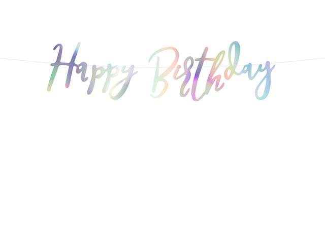 Baner Happy Birthday, opalizujący, 16,5x62cm PARTYDECO