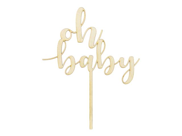 Topper drewniany Oh baby, 17cm PARTYDECO