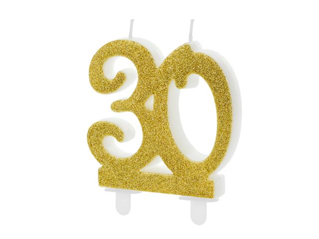 ŚWIECZKA URODZINOWA LICZBA 30, ZŁOTY 7.5CM PARTYDECO