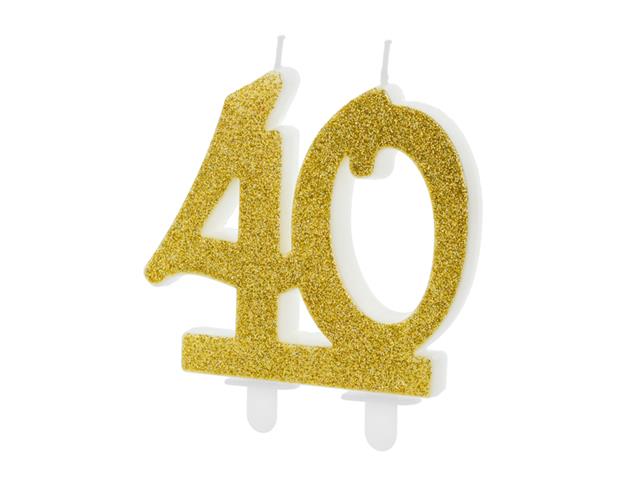 Świeczka urodzinowa liczba 40, złoty 7.5cm PARTYDECO