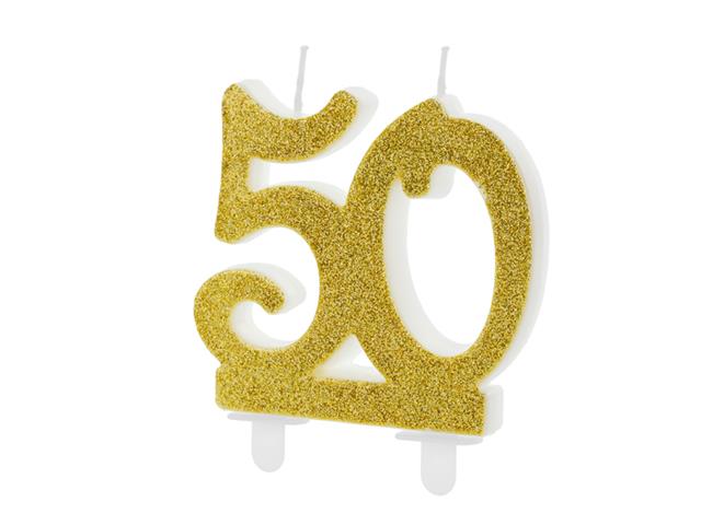 Świeczka urodzinowa liczba 50, złoty 7.5cm PARTYDECO