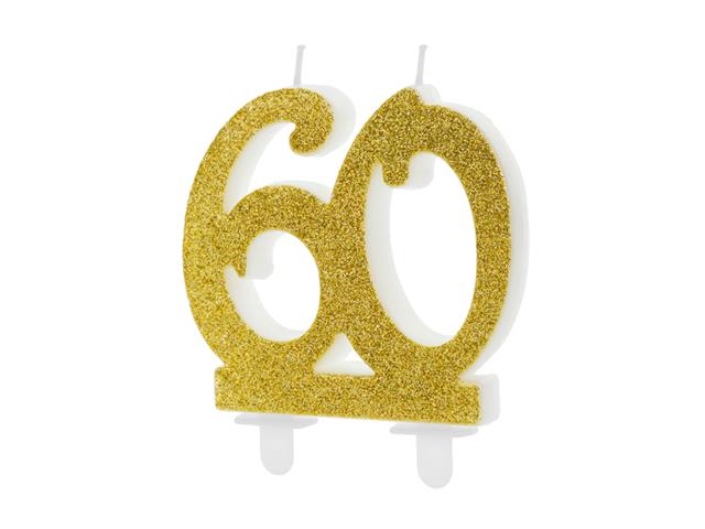 Świeczka urodzinowa liczba 60, złoty 7.5cm PARTYDECO