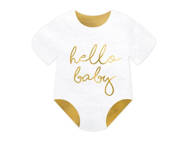 Serwetki Śpioszki - Hello Baby, biały, 16x16cm: 1op./20szt. PARTYDECO