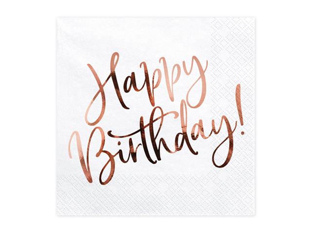 Serwetki Happy Birthday, biały, 33x33cm: 1op./20szt. PARTYDECO