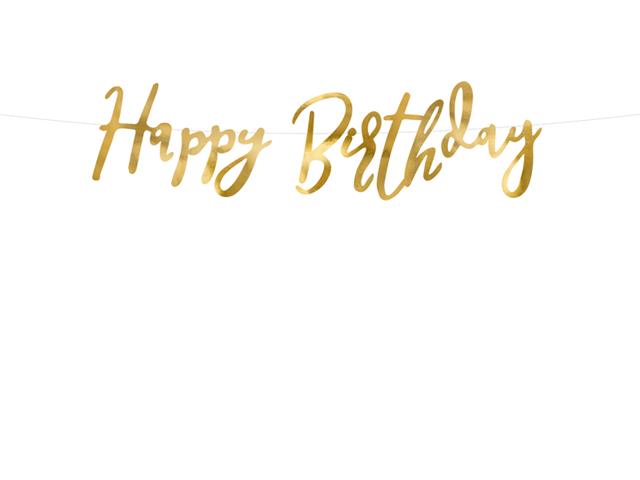 Baner Happy Birthday, złoty, 16.5x62cm PARTYDECO