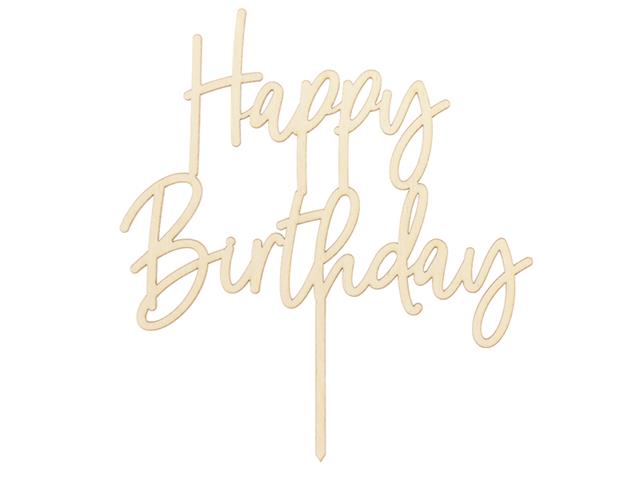 Topper drewniany Happy Birthday, 16.5cm PARTYDECO