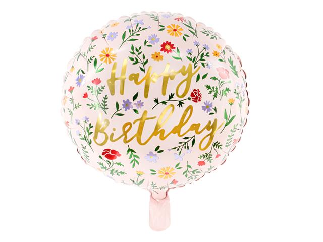 Balon foliowy Happy Birthday, 45cm, jasny różowy PARTYDECO