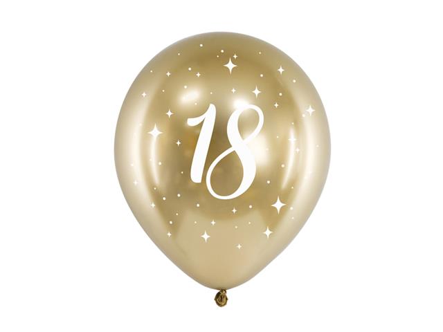 Balony Glossy 30cm, 18, złoty: 1op./6szt. PARTYDECO