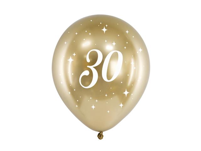Balony Glossy 30cm, 30, złoty: 1op./6szt. PARTYDECO