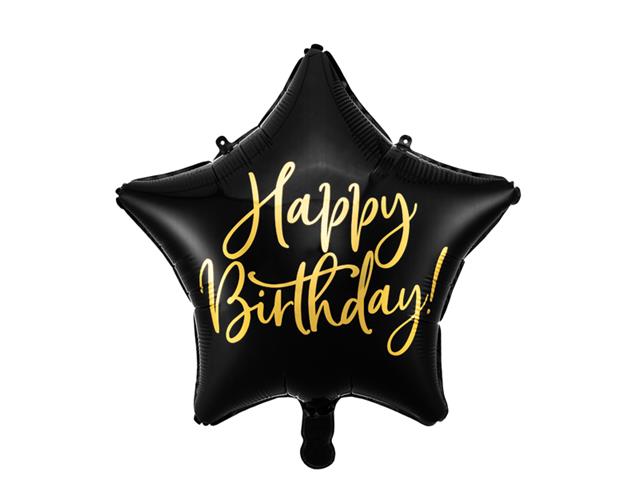 Balon foliowy Happy Birthday, 40cm, czarny PARTYDECO