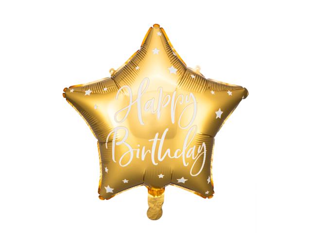 Balon foliowy Happy Birthday, 40cm, złoty PARTYDECO