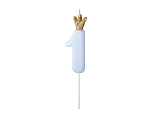Świeczka urodzinowa Cyferka 1,  jasny niebieski, 9.5cm PARTYDECO