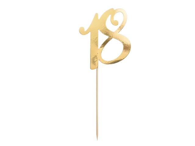 Topper na tort ''18'', złoty, 20.5cm PARTYDECO