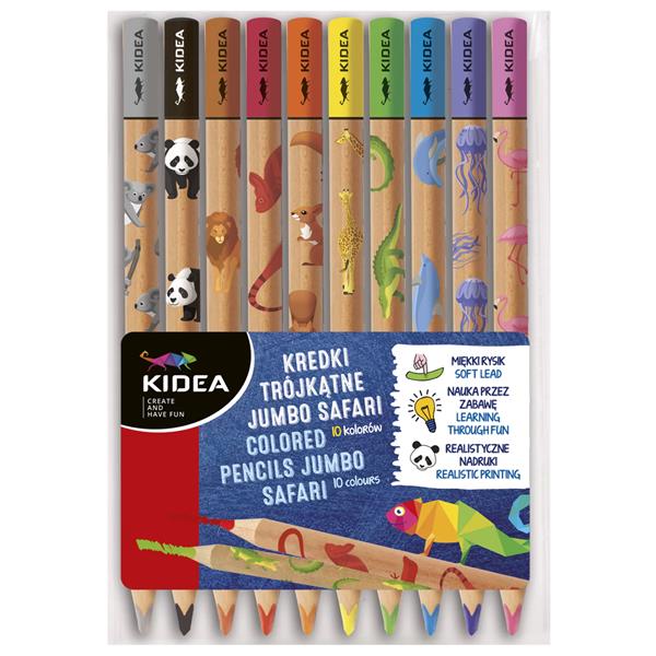 DERFORM KREDKI 10 KOLORÓW TRÓJKĄTNE     JUMBO SAFARI KIDEA KTJS10KKA /12/