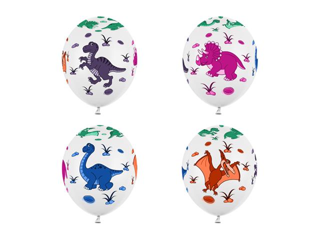 Balony 30cm, Dinozaury, Pastel Pure White: 1op./6szt. PARTYDECO