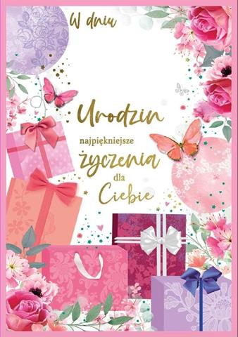 KUKARTKA KARTKA OZDOBNA URODZINY DK-1224 (WYMIENNE CYFRY,DAMSKIE)