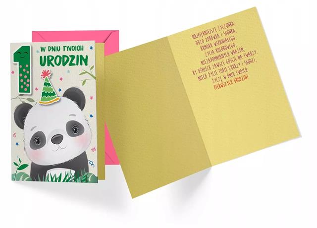KUKARTKA KARTKA OZDOBNA 1 URODZINY DK-855 (ROCZEK,CYFERKI,PANDA)