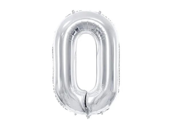 BALON FOLIOWY CYFRA ''0'' 86CM SREBRNY  PARTYDECO
