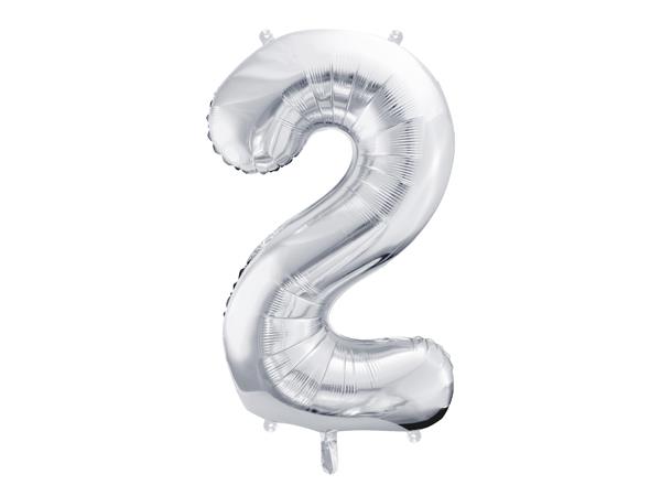 Balon foliowy Cyfra ''2'', 86cm, srebrny PARTYDECO