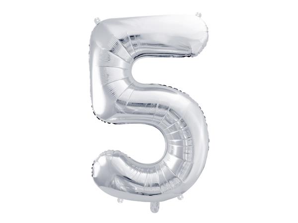 Balon foliowy Cyfra ''5'', 86cm, srebrny PARTYDECO