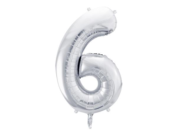 Balon foliowy Cyfra ''6'', 86cm, srebrny PARTYDECO
