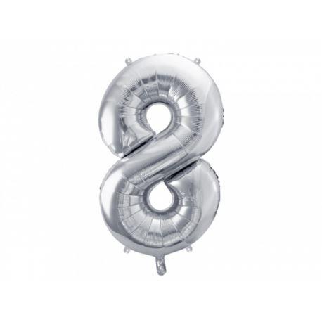 BALON FOLIOWY CYFRA ''8'' 86CM SREBRNY  PARTYDECO