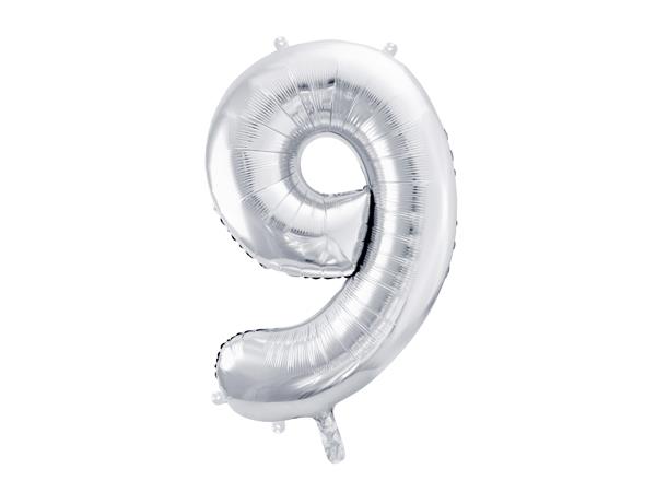 Balon foliowy Cyfra ''9'', 86cm, srebrny PARTYDECO