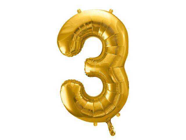 Balon foliowy Cyfra ''3'', 86cm, złoty PARTYDECO