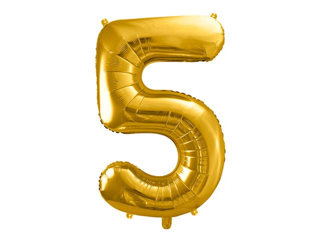 Balon foliowy Cyfra ''5'', 86cm, złoty PARTYDECO