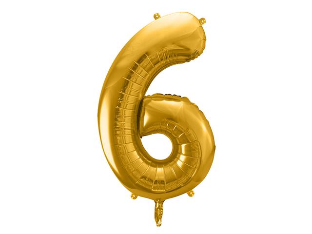 Balon foliowy Cyfra ''6'', 86cm, złoty PARTYDECO