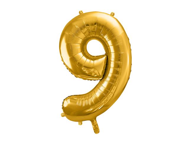 Balon foliowy Cyfra ''9'', 86cm, złoty PARTYDECO