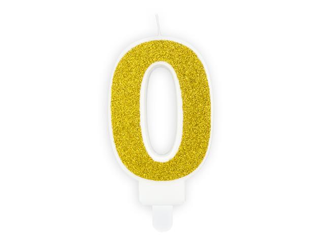 Świeczka urodzinowa Cyferka 0, złoty, 7cm PARTYDECO