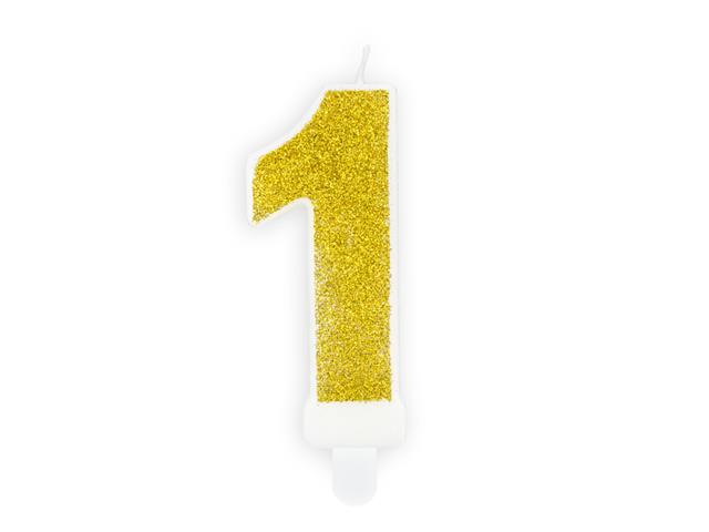 Świeczka urodzinowa Cyferka 1, złoty, 7cm PARTYDECO