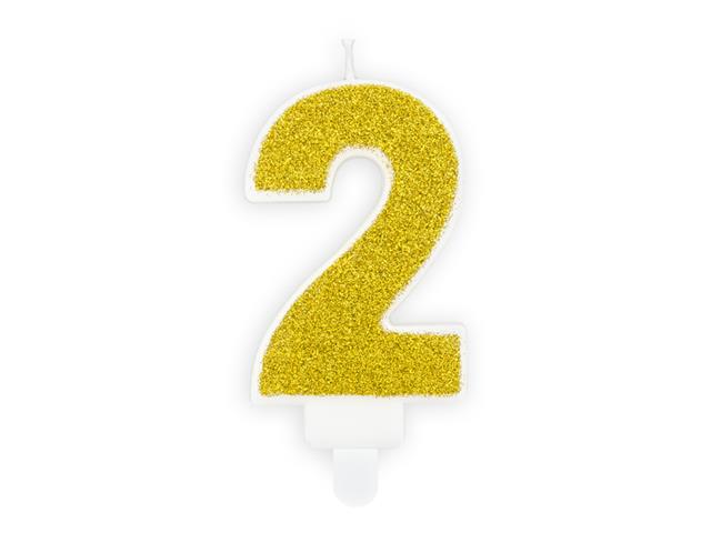 Świeczka urodzinowa Cyferka 2, złoty, 7cm PARTYDECO