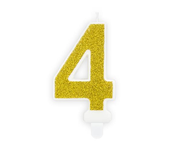 Świeczka urodzinowa Cyferka 4, złoty, 7cm PARTYDECO