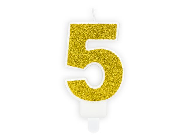 Świeczka urodzinowa Cyferka 5, złoty, 7cm PARTYDECO