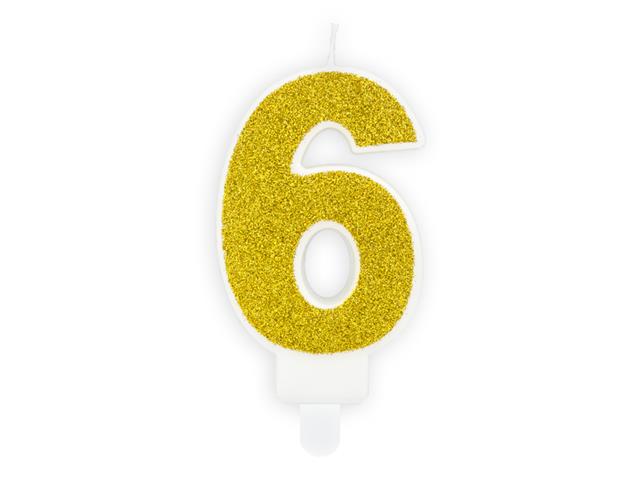 Świeczka urodzinowa Cyferka 6, złoty, 7cm PARTYDECO