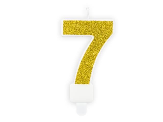 Świeczka urodzinowa Cyferka 7, złoty, 7cm PARTYDECO